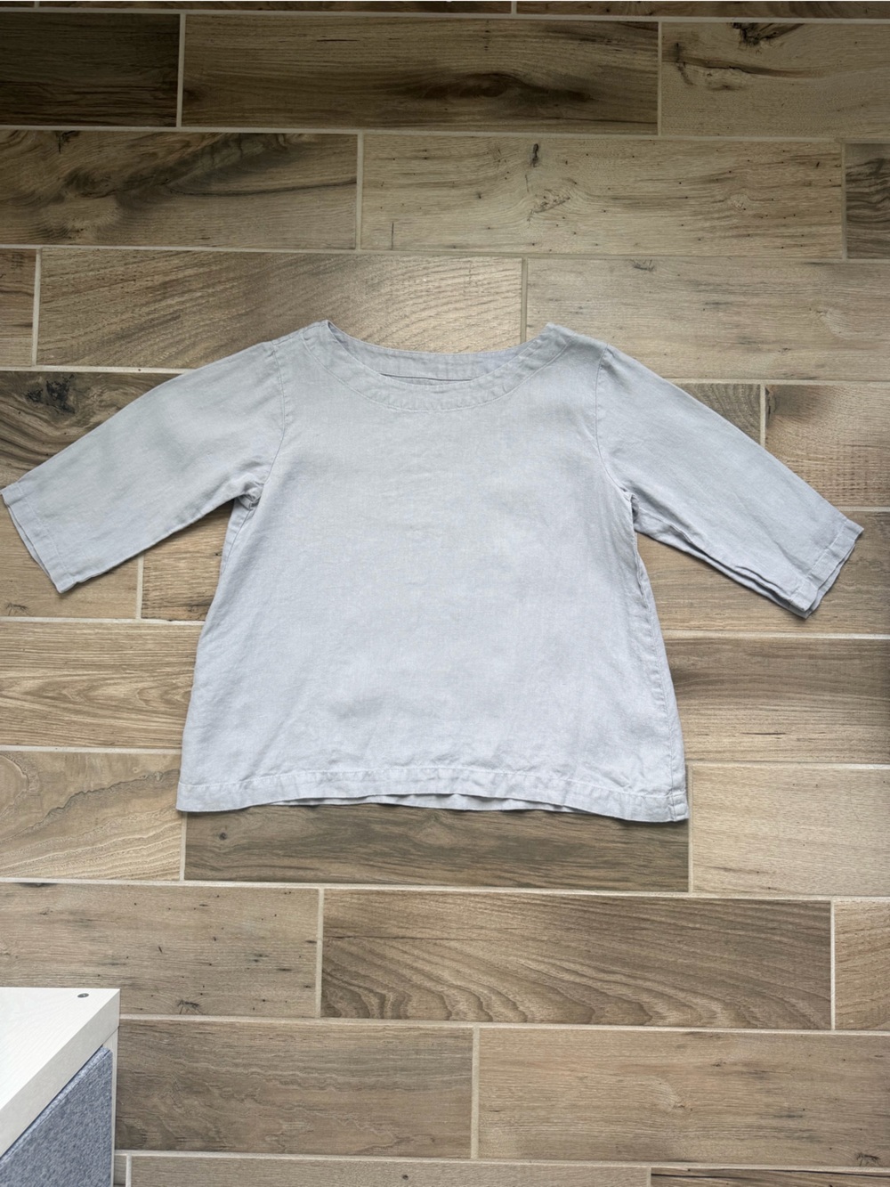 Minimalist boho Not Perfect Linen boatneck  top size S/M